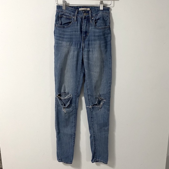 Levi’s 721 Distressed Skinny Blue Jeans SIZE 24 - Picture 7 of 7